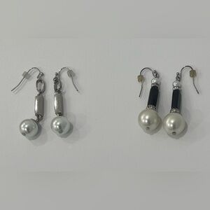 Elegant Silver and Black Pierced Drop Earrings (2 Pairs)